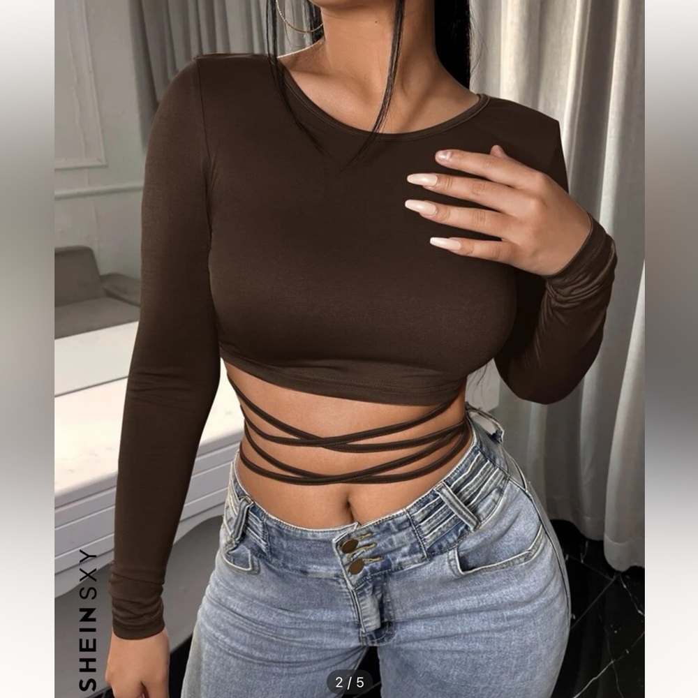 SHEIN SXY Solid CrissCross Backless Tee